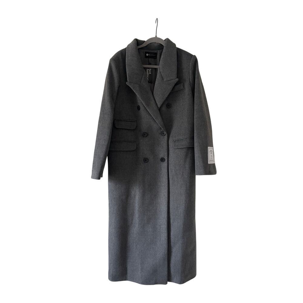 NWT Hot Fashion Gray Long Wool Blend Coat Double Breasted Maxi Coat M - Picture 5 of 12